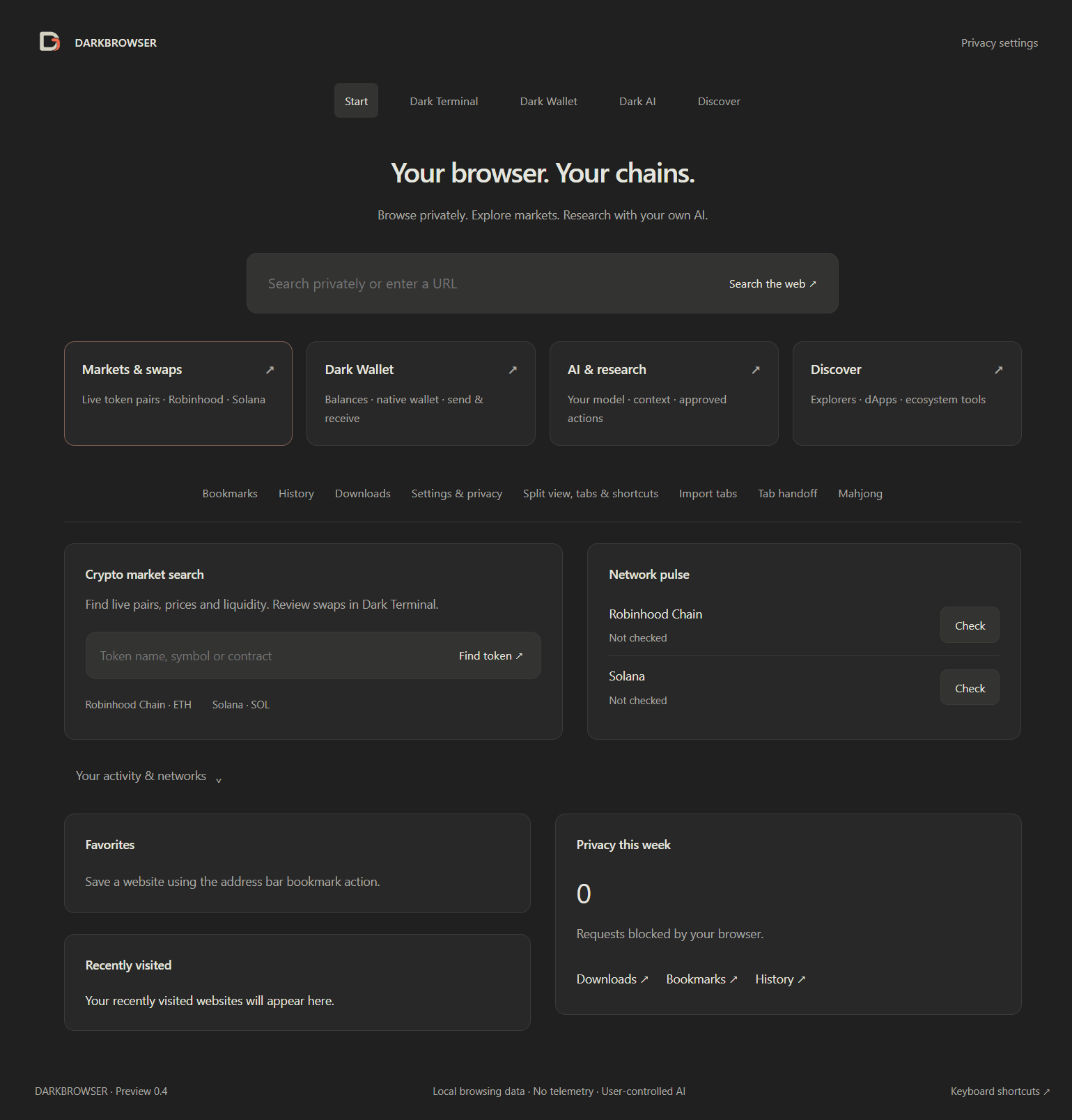 DARKBROWSER desktop interface